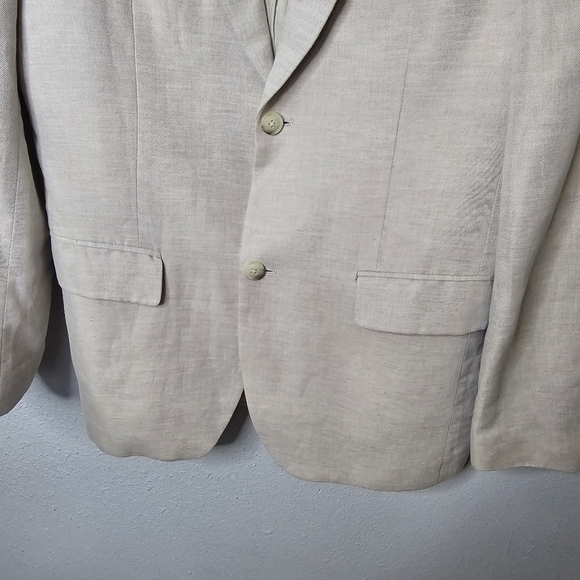 Perry Ellis Blazer Mens 40 Regular Cream Beige Linen Blend Sport Coat Event - Picture 3 of 16